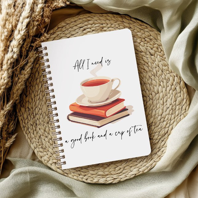 Caderno Espiral Só preciso de um bom livro e uma xícara de chá (Criador carregado)
