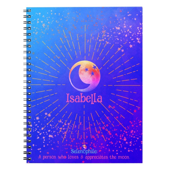 Caderno Espiral Sobre a Lua Stars Galáxia Monograma Notebook Diver (Frente)