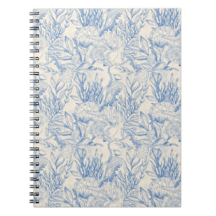 Caderno Espiral sobre um fundo branco, tema azul marinho