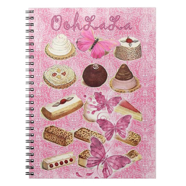 Caderno Espiral sobremesa francesa do bolo dos biscoitos da (Frente)