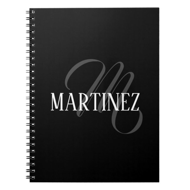 Caderno Espiral Sobrenome Personalizado Elegante Preto | Nome (Frente)
