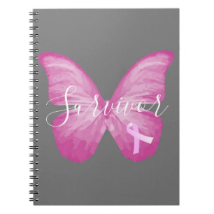 Caderno Espiral Sobrevivência do Câncer da Mama da Borboleta Ros