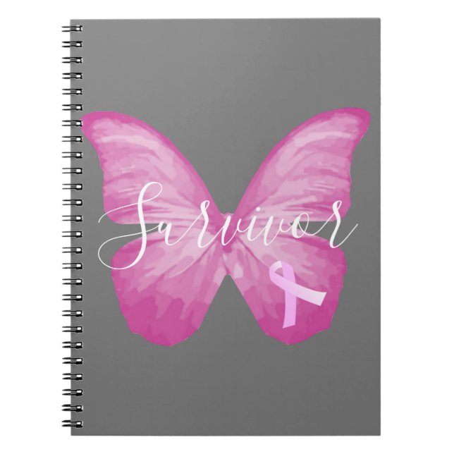 Caderno Espiral Sobrevivência do Câncer da Mama da Borboleta Rosa (Frente)