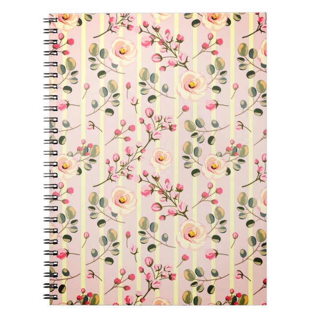 Caderno Espiral Soft Pink Floral Stripe Pattern (Frente)