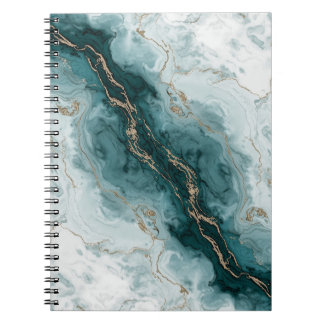 Caderno Espiral Soft Teal Marble Notebook with Gold River Veins