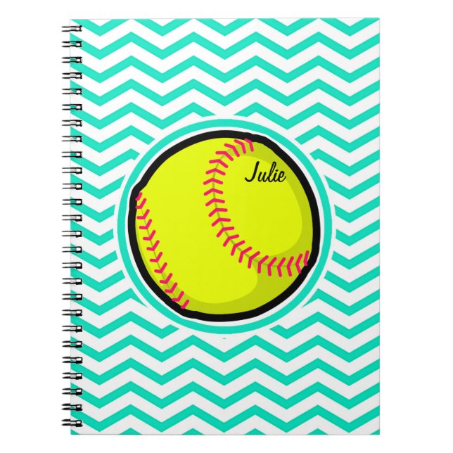Caderno Espiral Softball; Aqua Green Chevron (Frente)