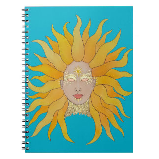 Caderno Espiral Sol de ouro amarelo turquesa inspirado
