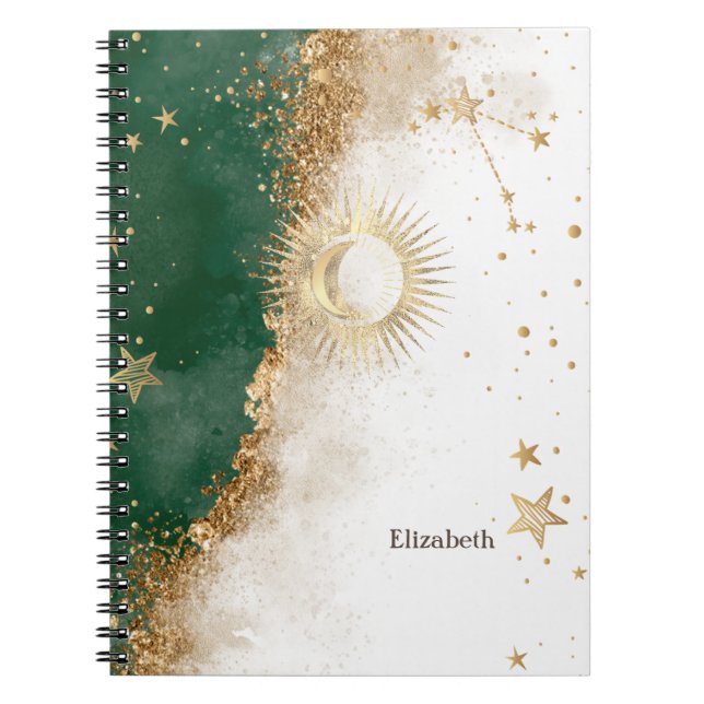 Caderno Espiral Sol Dourado Celestial E Lua São Verdes (Frente)