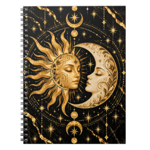 Caderno Espiral Sol e Lua Celestiais Dourados
