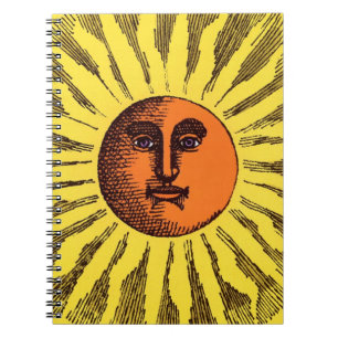 Caderno Espiral Sol Hippie Feliz Sorridente Amarelo Celestial Vint