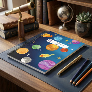 Caderno Espiral Solar System with Sun and Planets Personalized