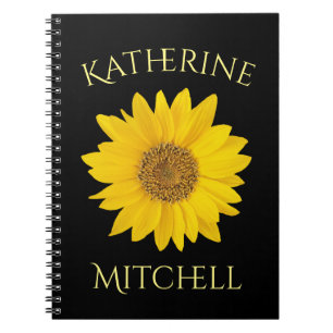 Caderno Espiral Solteiro Amarelo Girassol Nome Personalizado Preto
