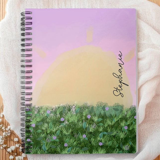 Caderno Espiral Sombra do Sol Personalizada - Natureza de Pastel P (Start your day with inspiration using this serene personalized notebook featuring a naive sunset)