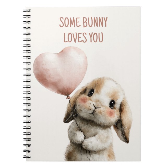 Caderno Espiral Some Bunny Loves You with Heart Balloon (Frente)