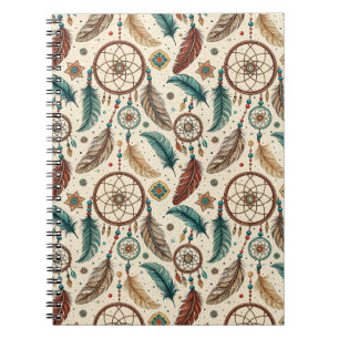 Caderno Espiral Sonhador Boho Mágico Padrão Pena Colorida
