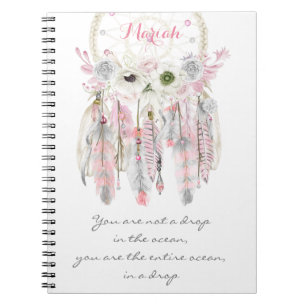 Caderno Espiral Sonhador Tribal Boho Flores Espírito Nativo