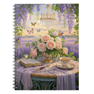 Caderno Espiral Sonhadora, cena de foco suave de uma lavanda, Flor