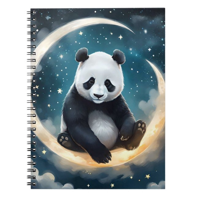 Caderno Espiral Sonhando à Lua: Serenada Celestial de Panda (Frente)
