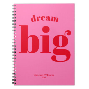 Caderno Espiral Sonhe Grande! Moderna Tipografia Vermelha - Rosa Q
