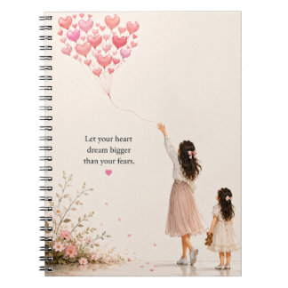 Caderno Espiral Sonhe Mais – Balões de Coração e Menina Inspirador