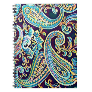 Caderno Espiral Sonho Azul e Amarelo Vintage Paisley