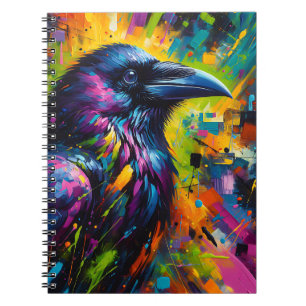 Caderno Espiral Sonho de Corvo Colorido – Arte Abstrata de Pássaro