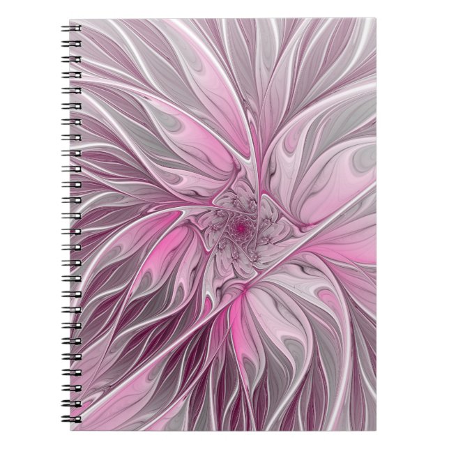Caderno Espiral Sonho De Flor Rosa Fractal, Padrão De Fantasia Flo (Frente)