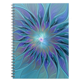 Caderno Espiral Sonho Flor Azul Roxo Arte Fractal Abstrata