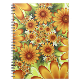 Caderno Espiral Sonho Floral, Arte Fractal Moderna de Flor Abstrat