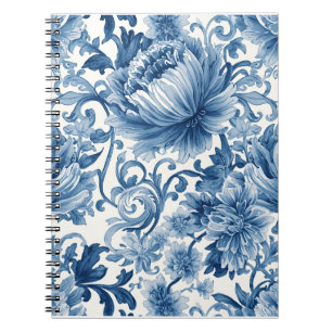 Caderno Espiral Sonhos Azuis Chinoiserie Floral em Aquarela