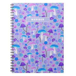 Caderno Espiral Sonhos Cogumelos Flores Caracóis Turquesa Roxo