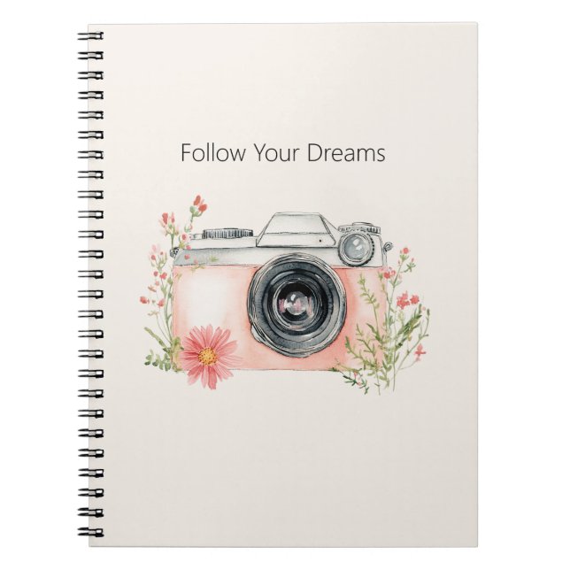 Caderno Espiral Sonhos da Câmera Floral Rosa Bege (Frente)