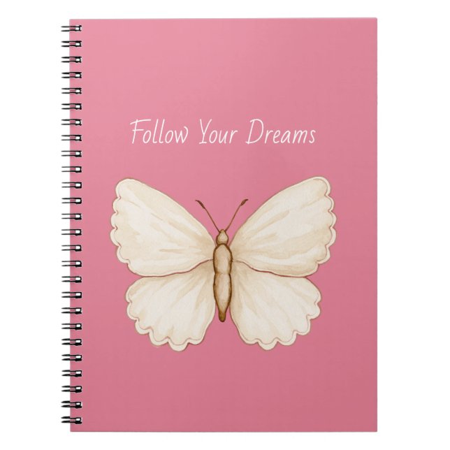Caderno Espiral Sonhos de Borboleta Branca Rosa (Frente)