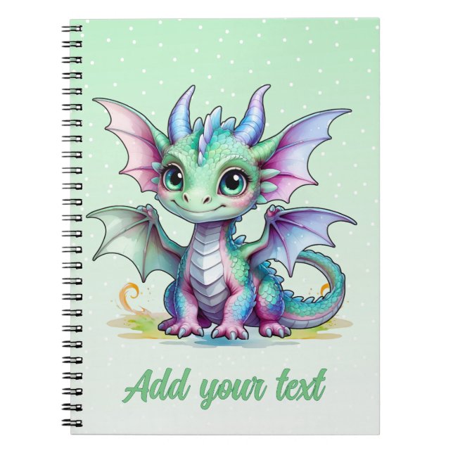 Caderno Espiral Sonhos de Dragão Mint – Diário Personalizado (Frente)