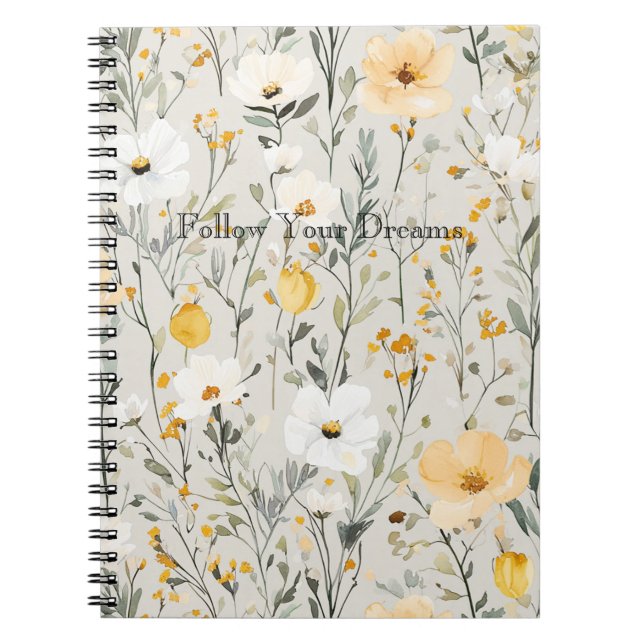 Caderno Espiral Sonhos de Lindas Flores Brancas Amarelas (Frente)