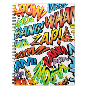 Caderno Espiral Sons divertidos de arte pop de histórias em quadri