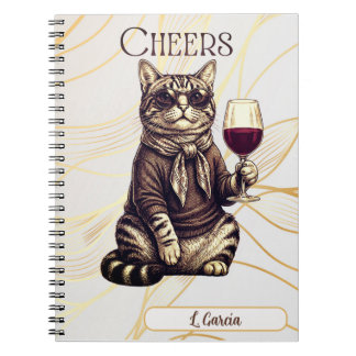 Caderno Espiral Sophisticated Cat Wine Lover Notebook