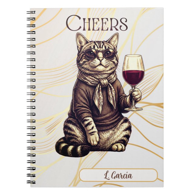 Caderno Espiral Sophisticated Cat Wine Lover Notebook (Frente)