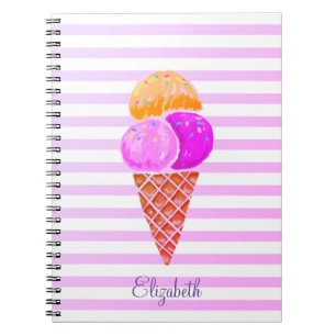 Caderno Espiral Sorvete de aquarela,Listrado