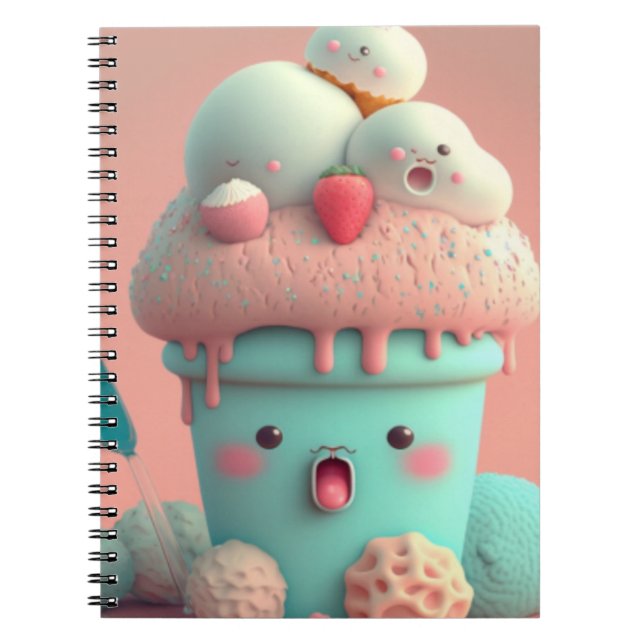Caderno Espiral Sorvete notebook rosa e giro (Frente)