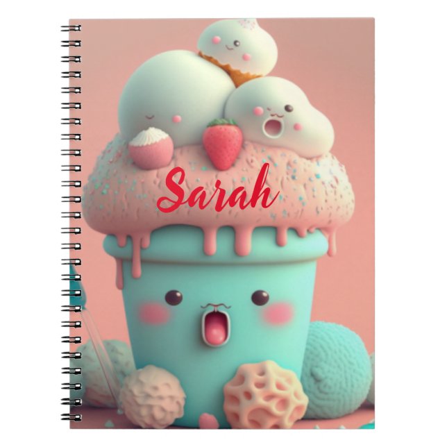 Caderno Espiral Sorvete notebook rosa e giro (Frente)