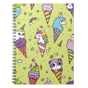 Caderno Espiral Sorvete pop Cute: Padrão Animal