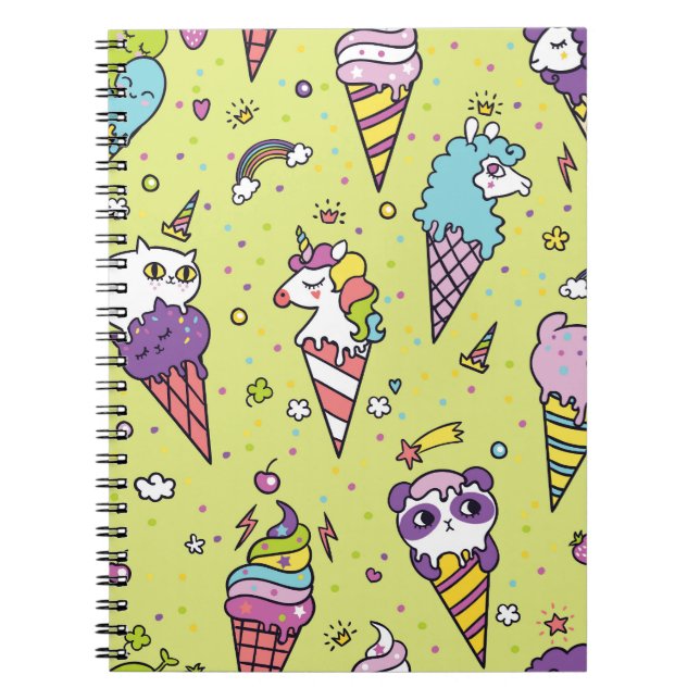 Caderno Espiral Sorvete pop Cute: Padrão Animal (Frente)