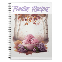 Caderno Espiral Sorvete Rosa com Flores de Lilás Receitas para Foo