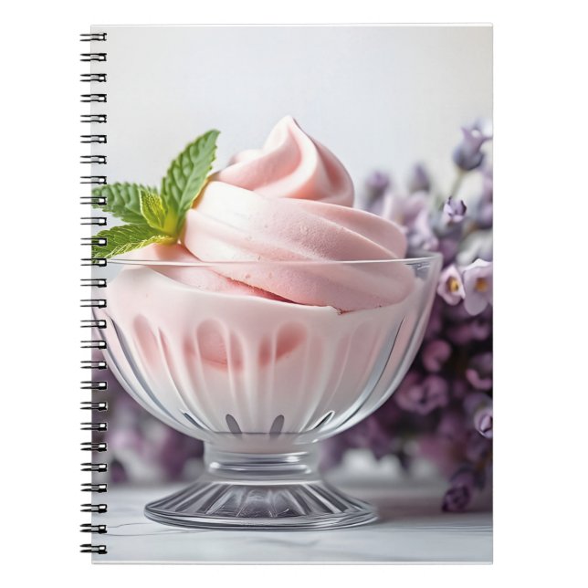Caderno Espiral Sorvete rosa com flores e tonalidade verde (Frente)