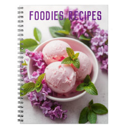 Caderno Espiral Sorvete Rosa com Flores Lilás Receitas para Amante