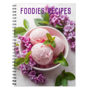 Caderno Espiral Sorvete Rosa com Flores Lilás Receitas para Amante