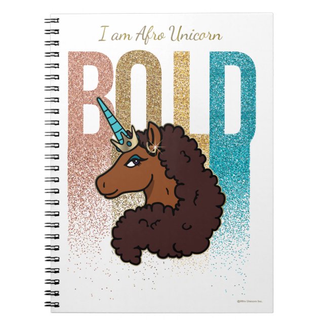 Caderno Espiral Sou Afro Unicorn | Design de brilho frio (Frente)