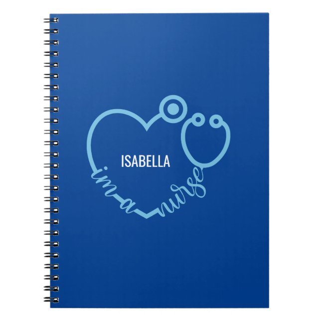 Caderno Espiral Sou uma enfermeira, estetoscópio, coração moderno, (Frente)
