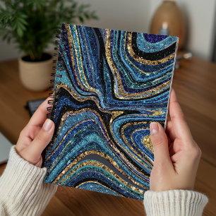 Caderno Espiral Sparkle Glam Glitter Marble Art azul